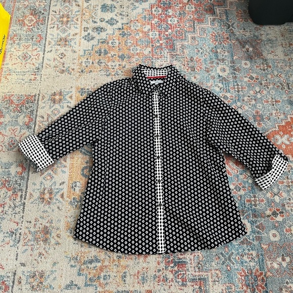 Foxcroft button-down patterned contrast cuffs shirt - Picture 1 of 7